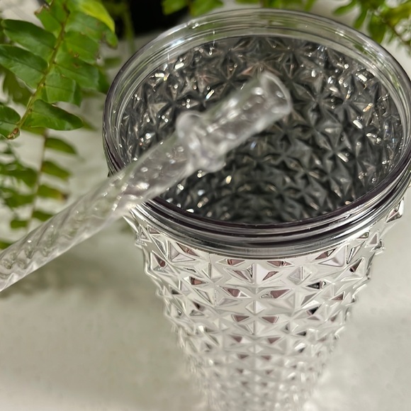 New metallic studded travel tumbler with lid and reusable textured straw… - Picture 3 of 4